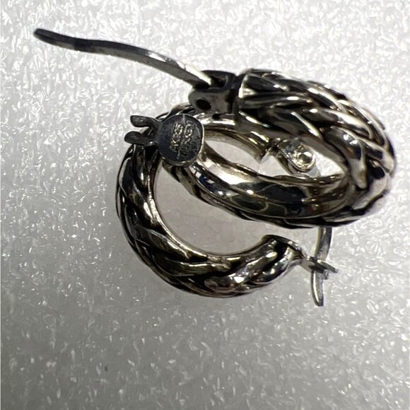 Sterling Silver Huggie Earrings Twist Rope Hoop 925 Turkey Artisan Crafted - Picture 13 of 13